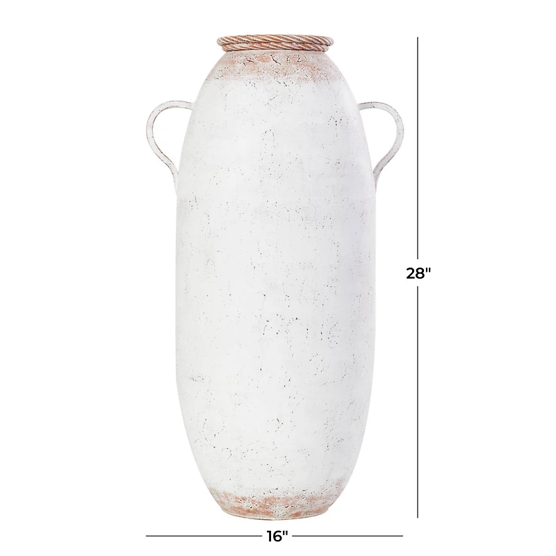 2ft. White Metal Antique Style Vase with Terra Cotta Accents & Handles