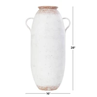 2ft. White Metal Antique Style Vase with Terra Cotta Accents & Handles