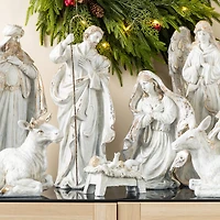 Glitzhome® 10-Piece Ivory & Gold Resin Nativity Figurine Set