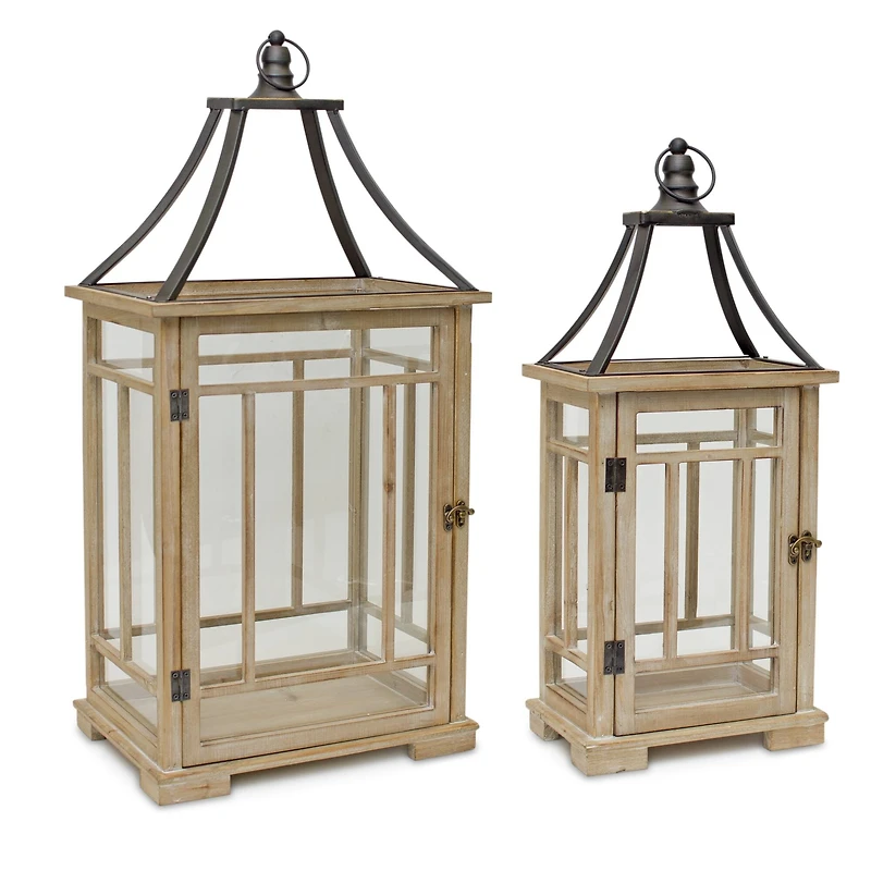 Natural Wooden Lantern Set, 23" & 31"