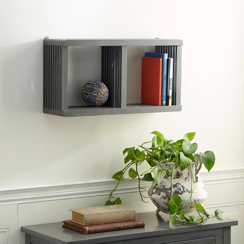 Gray Wood Contemporary Wall Shelf, 12" x 23" x 7"
