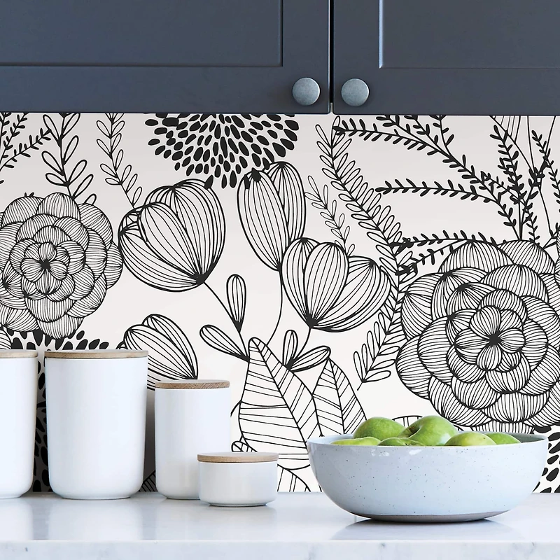 NuWallpaper Black Secret Garden Peel & Stick Wallpaper