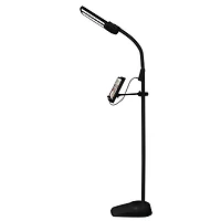 OttLite Black Dual Shade LED Floor Lamp with USB Charging Station