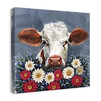 Patriotic Florals Cow I Canvas Wall Art