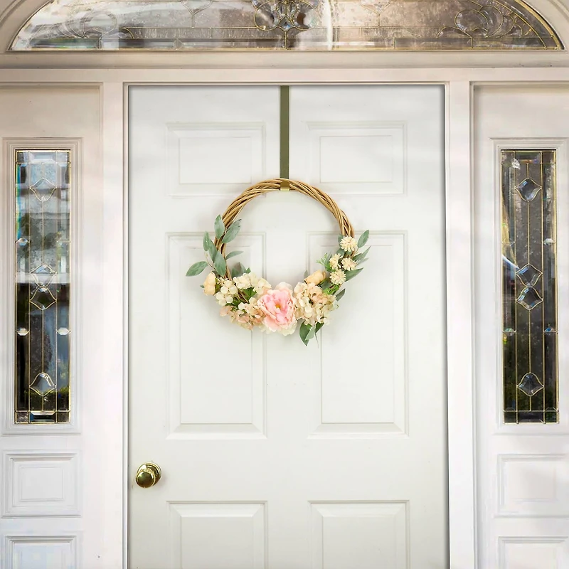 19" Wild Rose & Peony Flowers Hoop Wreath