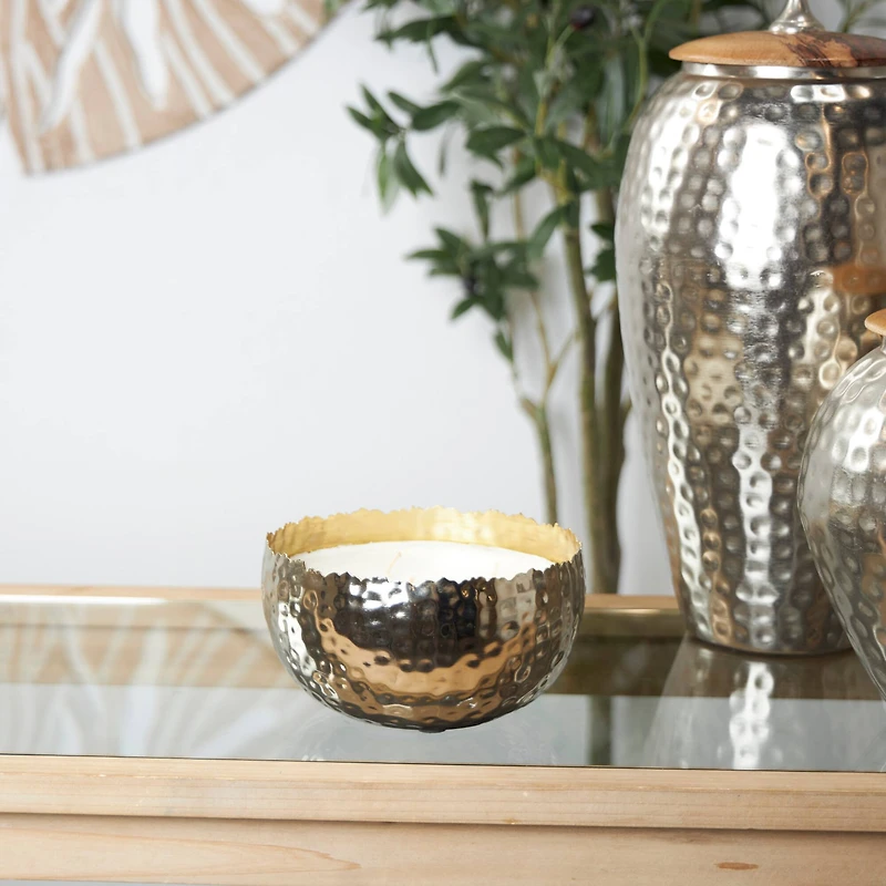 30oz Vanilla Marshmallow Scented White 3 Wick Candle in Hammered Silver Bowl