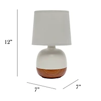 Simple Designs 12" Petite Mid Century Dark Woodgrain Base Table Lamp