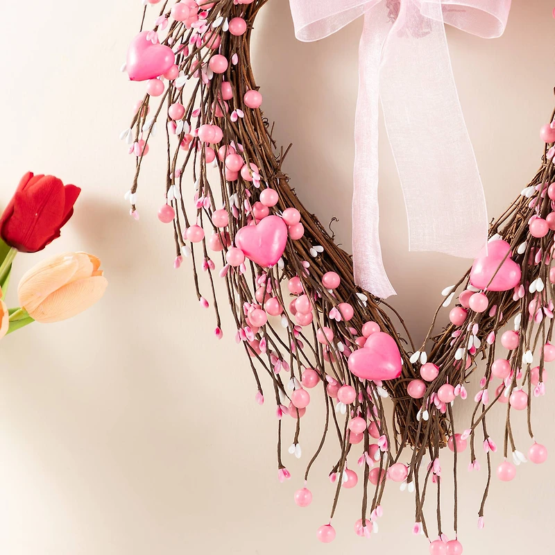 Glitzhome® 17" Valentine's Pink Berry Heart Wreath
