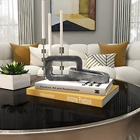 9.75" Gray Marble Geometric 2-Link Chain Sculpture Décor