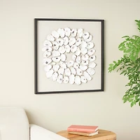 28" Cream, Beige & Black Handmade Abstract Circular Shell Wall Décor