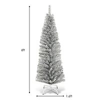 Costway 6ft. Unlit Silver Slim Pencil Tinsel Artificial Christmas Tree