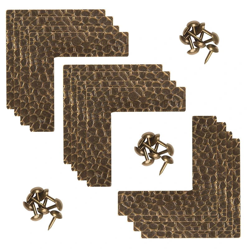 Dritz Home® Small Antique Brass Textured Campaign Corners, 4ct.