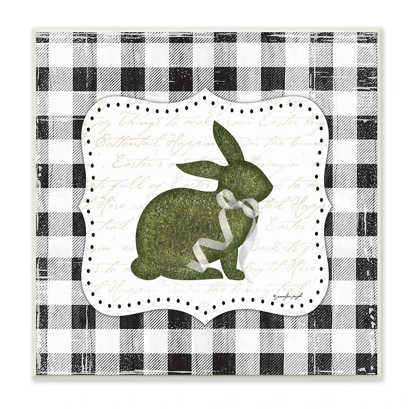 Stupell Industries Festive Easter Bunny Ribbon Spring Plaid Pattern Wall Plaque Art