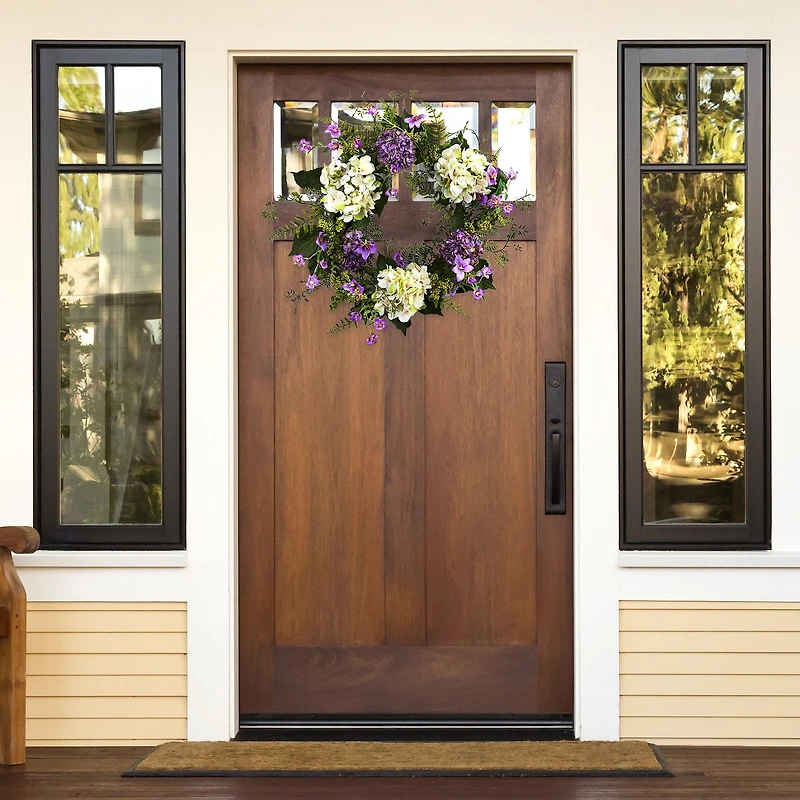 24'' White & Purple Hydrangea with Berry Wreath