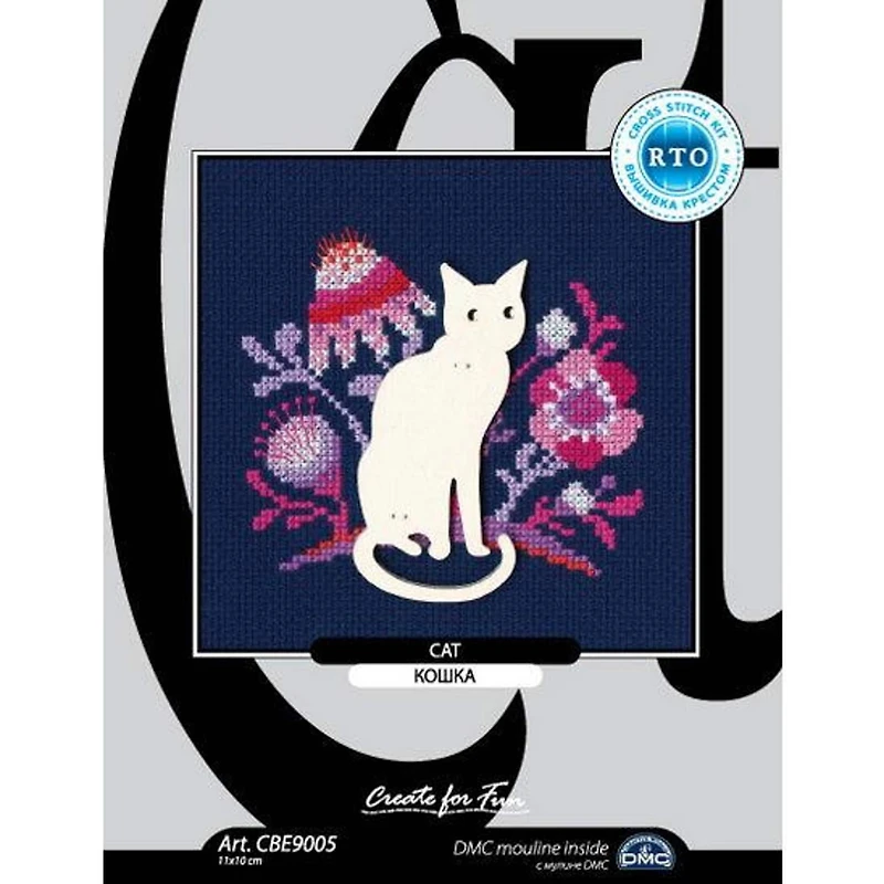 RTO Cat with Pink Flowers Cross Stitch Kit