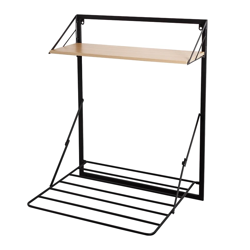 Honey Can Do Black & Maple Wall Mounted Drying Rack with Shelf