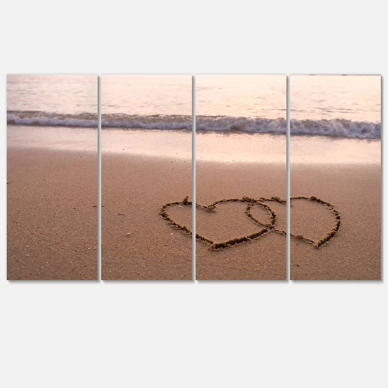 Designart - Two Hearts Drawn on the Beach