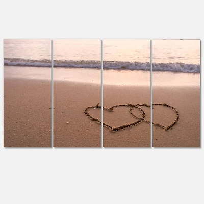 Designart - Two Hearts Drawn on the Beach
