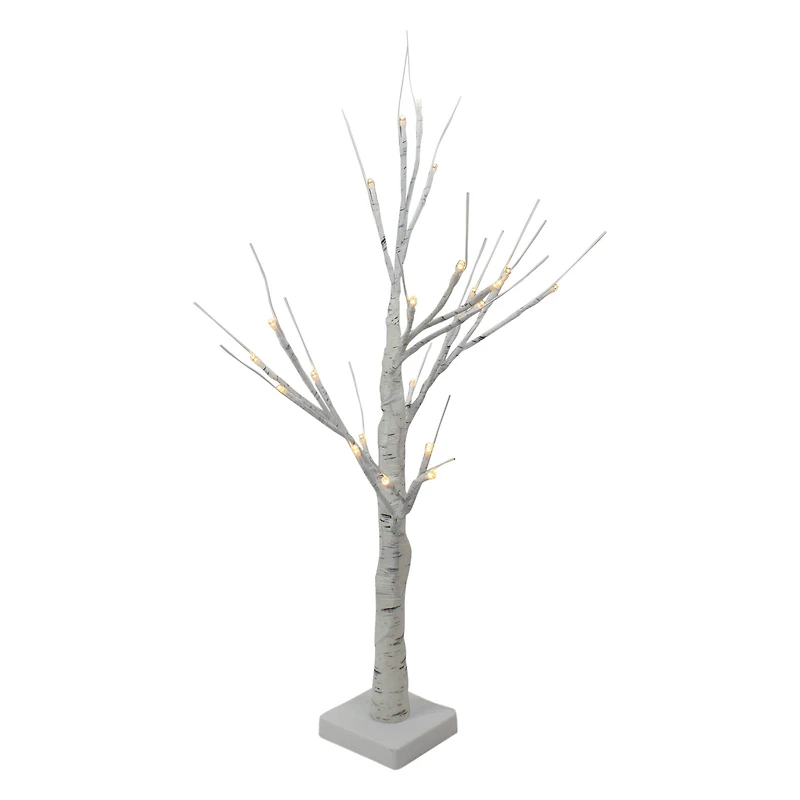 24" Pre-Lit Twig Artificial Christmas Tree with White Square Base, Warm White LED Lights