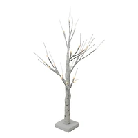 24" Pre-Lit Twig Artificial Christmas Tree with White Square Base, Warm White LED Lights