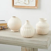 6" Cream Ceramic Abstract Textured Vase Set