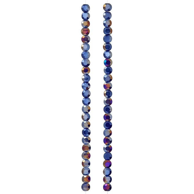 12 Pack: Dark Blue Silverite Opaque Flat Round Glass Beads, 6mm by Bead Landing™