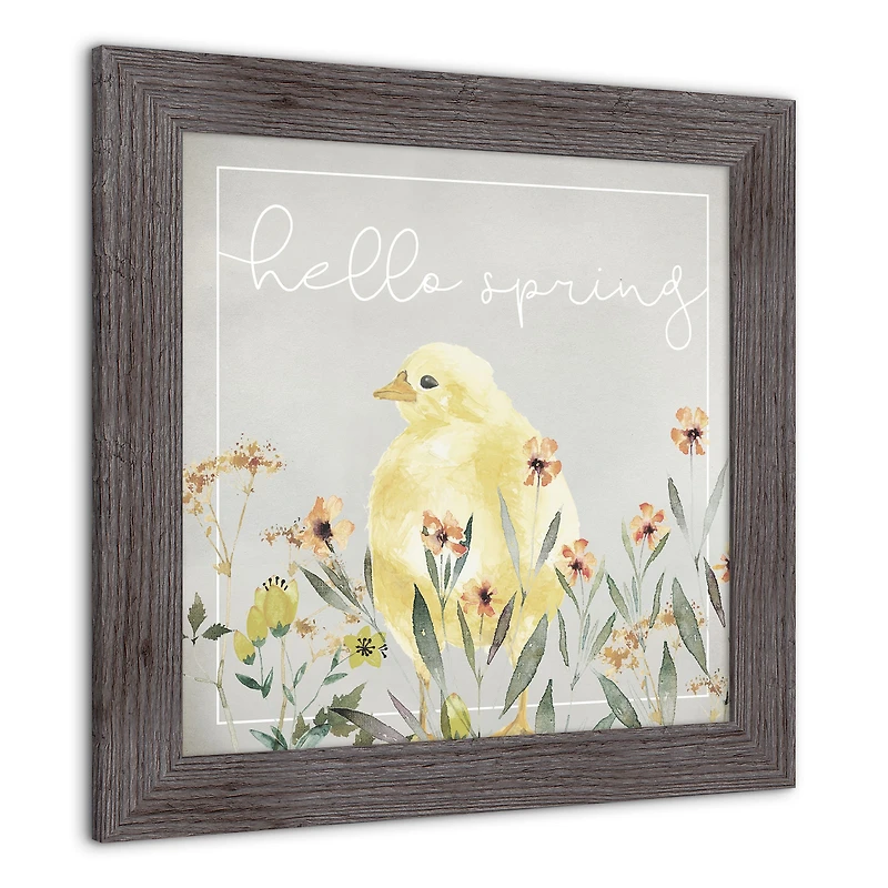 Hello Spring Chick 1 16" x 16" Western Gray Framed Print