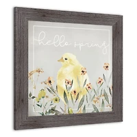 Hello Spring Chick 1 16" x 16" Western Gray Framed Print