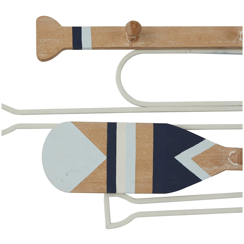 Light Brown Wood 12 Hangers Paddle Wall Hook with Stripe Patterns Set of 2 30", 29"