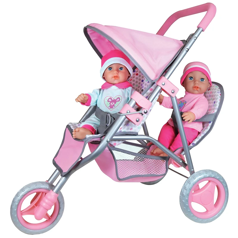 Lissi Dolls 11" Twin Baby Dolls With Twin Jogger Stroller