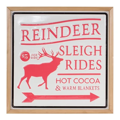 Red & White Reindeer Sleigh Rides Wall Sign