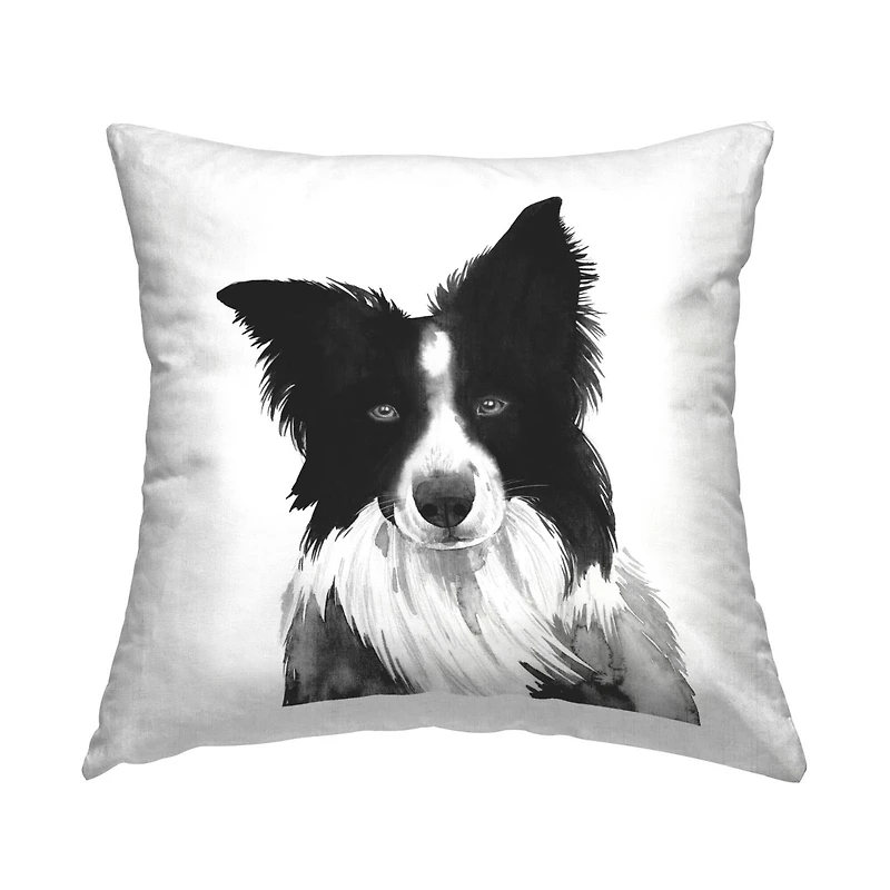 Stupell Industries Bold Black Border Collie Dog Breed Portrait Throw Pillow, 18" x 18"