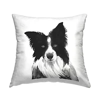 Stupell Industries Bold Black Border Collie Dog Breed Portrait Throw Pillow, 18" x 18"