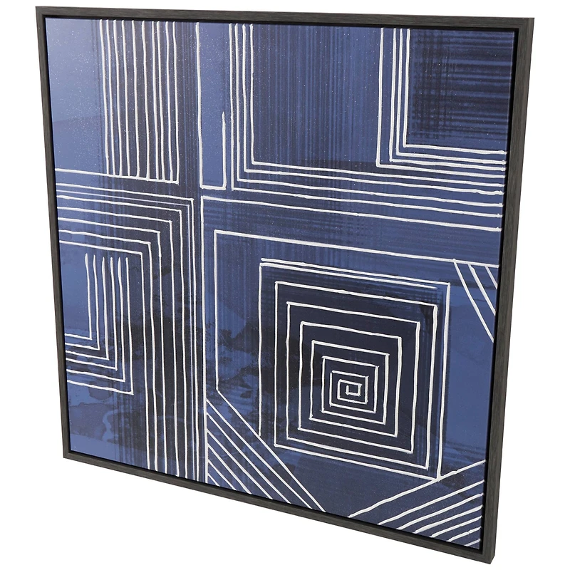 40" x 40" Blue Canvas Geometric Framed Wall Art with White Square Outlines