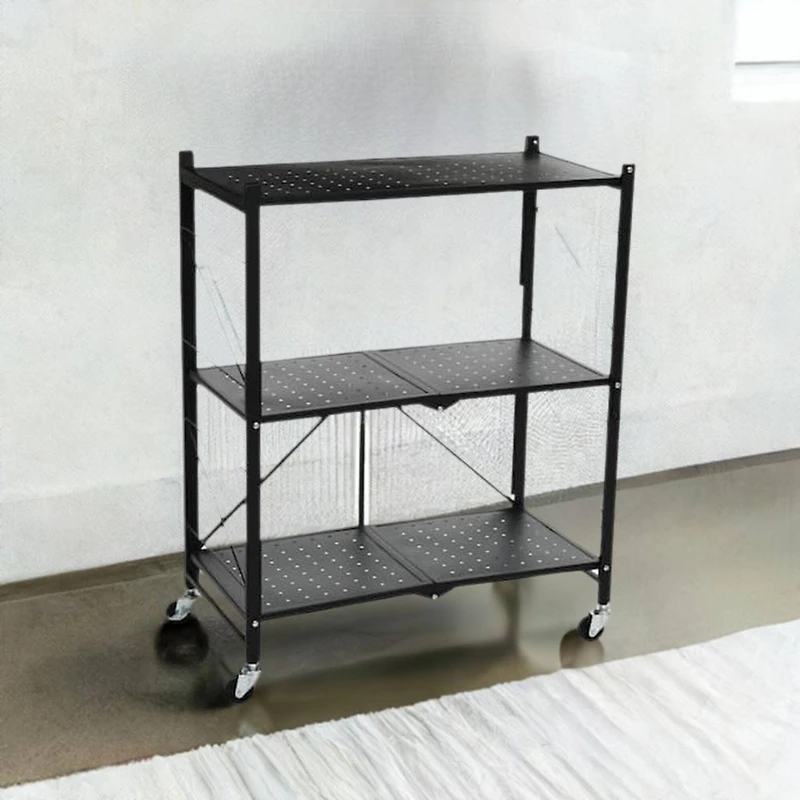 Household Essentials 34" Black Metal 3-Tier Foldable Utility Rack