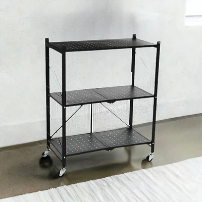 Household Essentials 34" Black Metal 3-Tier Foldable Utility Rack