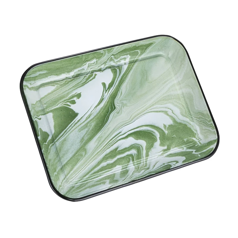 Hello Honey® 13.25" Green & White Marbled Enameled Serving Plate