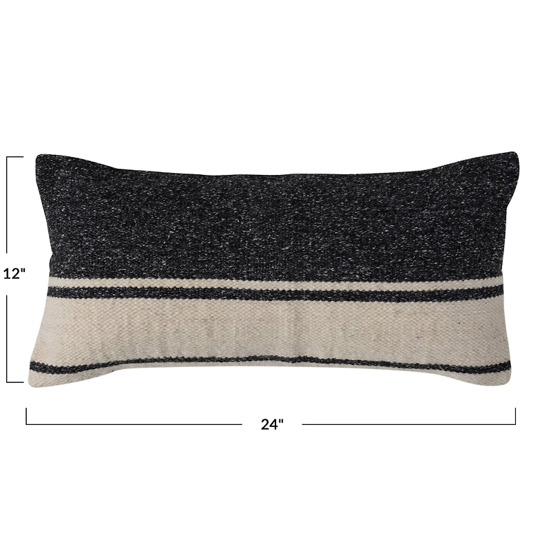 Hello Honey® Charcoal & Natural Stripes Woven Wool Blend Kilim Lumbar Pillow