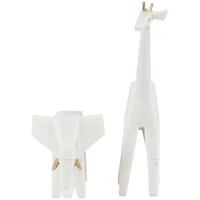 White Polystone Elephant & Giraffe Cubist Inspired Sculpture Set