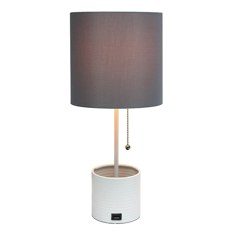 Simple Designs 18.5" Hammered Metal Container Base Table Lamp with USB Charging Port