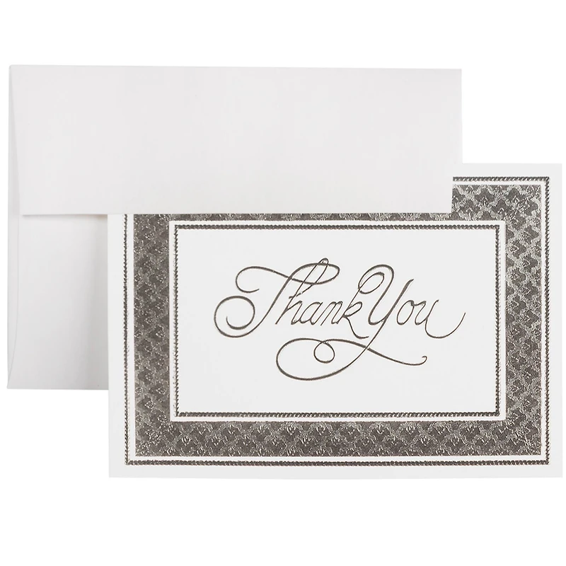 JAM Paper 4.875" x 3.375" Bright White with Silver Border Thank You Cards & Envelopes Set