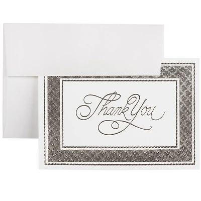 JAM Paper 4.875" x 3.375" Bright White with Silver Border Thank You Cards & Envelopes Set