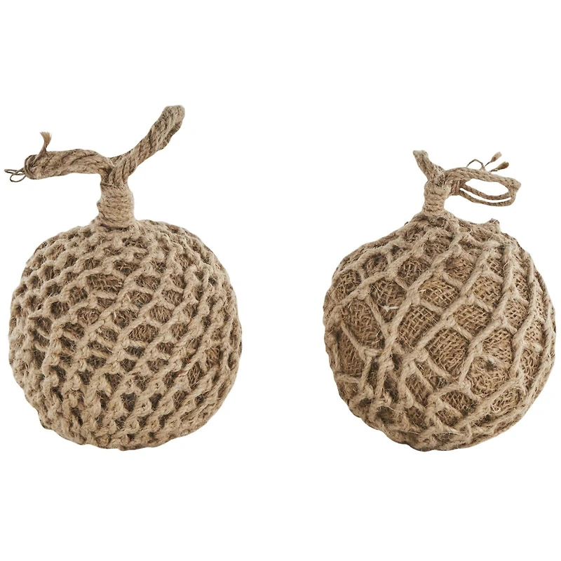 Brown Handmade Woven Knotted Rope & Cement Orb Sculpture with Handles Set