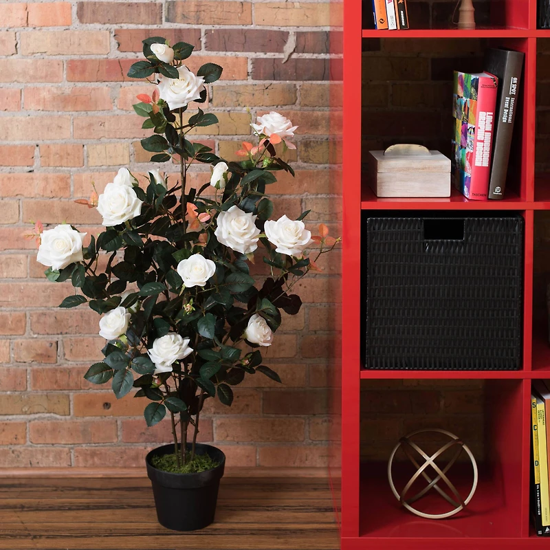 45" Artificial White Rose Plant in Pot