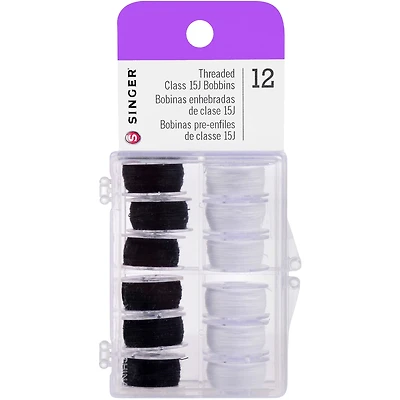 SINGER® Black & White Class 15 Threaded Bobbins, 12ct.