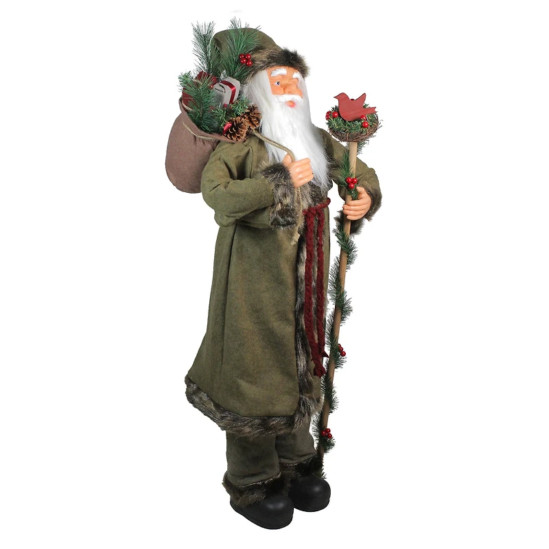 4ft. Olive Green & Burgundy Red Standing Santa Claus with Gift Bag Christmas Figure