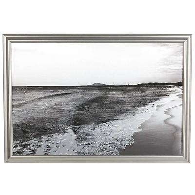 Silver Canvas Ocean Landscape Textured Framed Wall Art with Black & White Accents
