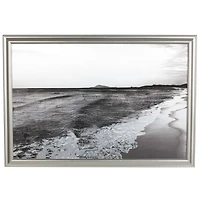 Silver Canvas Ocean Landscape Textured Framed Wall Art with Black & White Accents