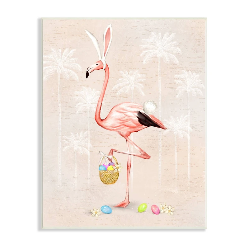 Stupell Industries Easter Flamingo Pink Bird Egg Hunt Basket Wall Plaque Art