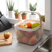 Simplify White Mesh Tote with Bamboo Handle